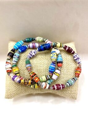Colorful Multicolor Paper Bead Stretch Bracelet Set